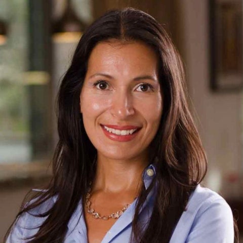 Bianca Acevedo wears a blue top